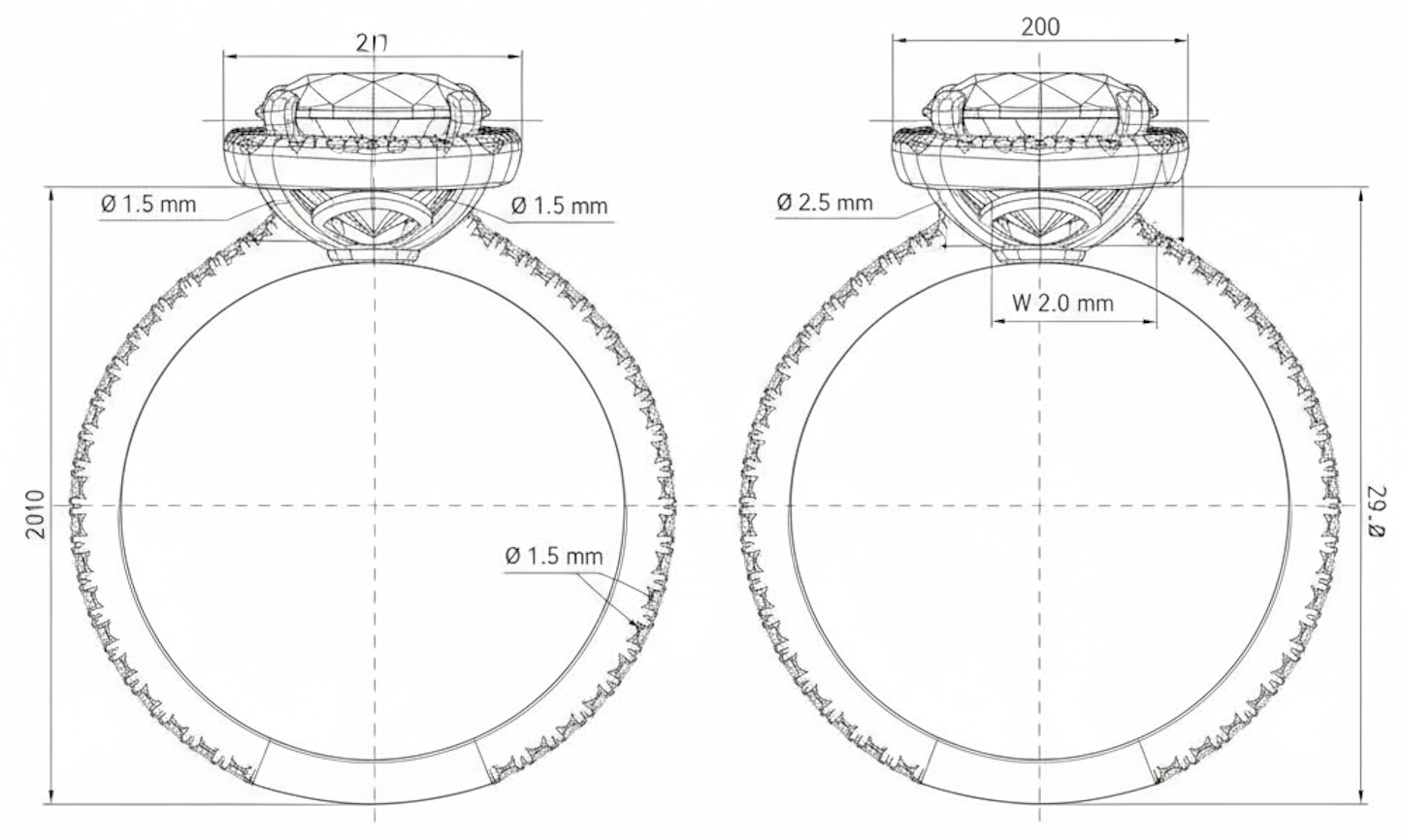 Jewellery technical drawing
